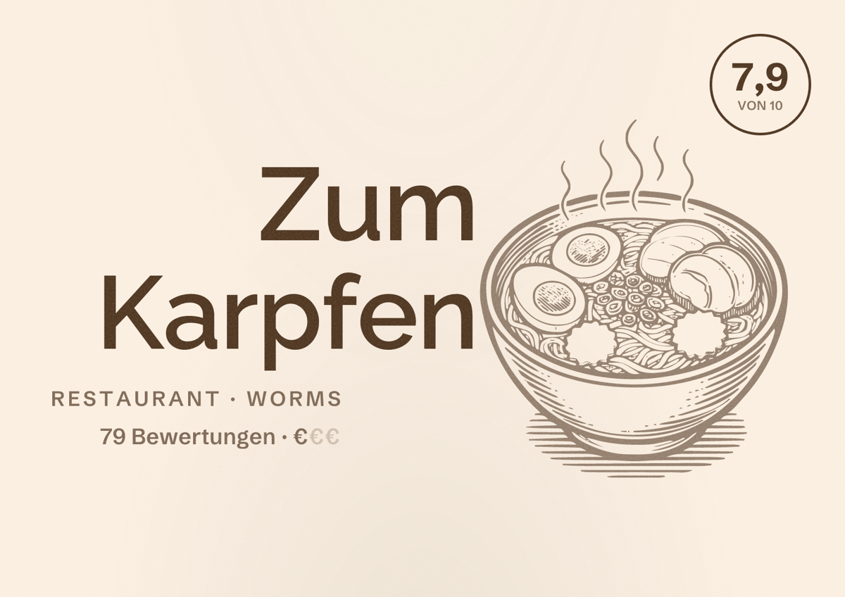Illustriertes Poster von Zum Karpfen, Restaurant in Worms: Bewertung 7,9 von 10 aus 79 Bewertungen, Preisniveau €
