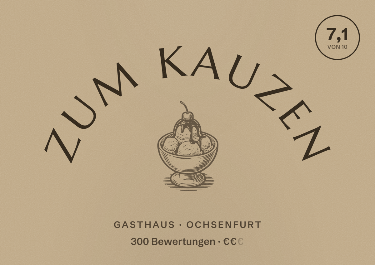 Illustriertes Poster von Zum Kauzen, Gasthaus in Ochsenfurt: Bewertung 7,1 von 10 aus 300 Bewertungen, Preisniveau €€