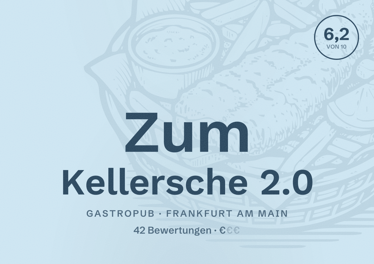 Illustriertes Poster von Zum Kellersche 2.0, Gastropub in Frankfurt am Main: Bewertung 6,2 von 10 aus 42 Bewertungen, Preisniveau €