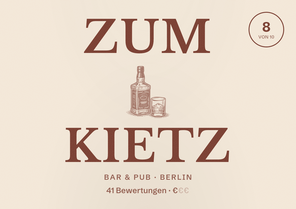 Illustriertes Poster von Zum Kietz, Bar & Pub in Berlin: Bewertung 8 von 10 aus 41 Bewertungen, Preisniveau €