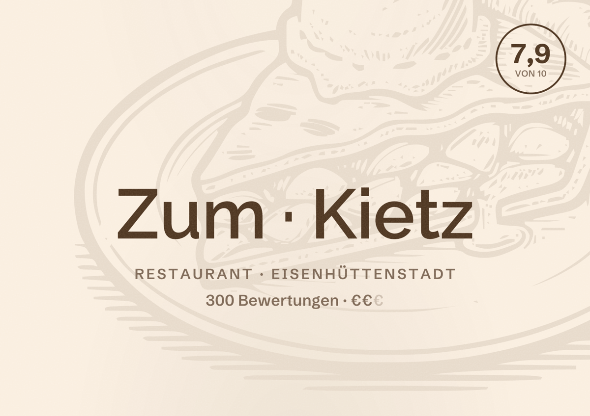 Illustriertes Poster von Zum Kietz, Restaurant in Eisenhüttenstadt: Bewertung 7,9 von 10 aus 300 Bewertungen, Preisniveau €€