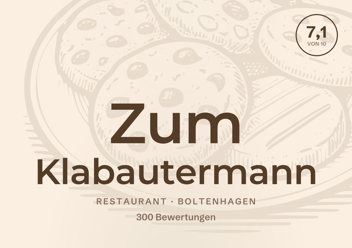 Illustriertes Poster von Zum Klabautermann, Restaurant in Boltenhagen: Bewertung 7,1 von 10 aus 300 Bewertungen