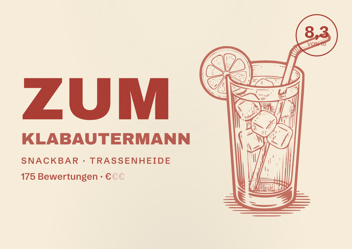 Illustriertes Poster von Zum Klabautermann, Snackbar in Trassenheide: Bewertung 8,3 von 10 aus 175 Bewertungen, Preisniveau €