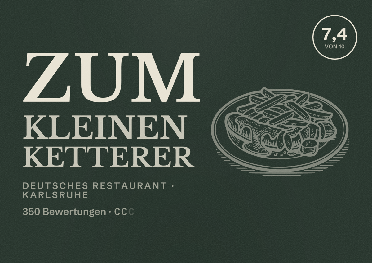 Illustriertes Poster von Zum Kleinen Ketterer, Deutsches Restaurant in Karlsruhe: Bewertung 7,4 von 10 aus 350 Bewertungen, Preisniveau €€