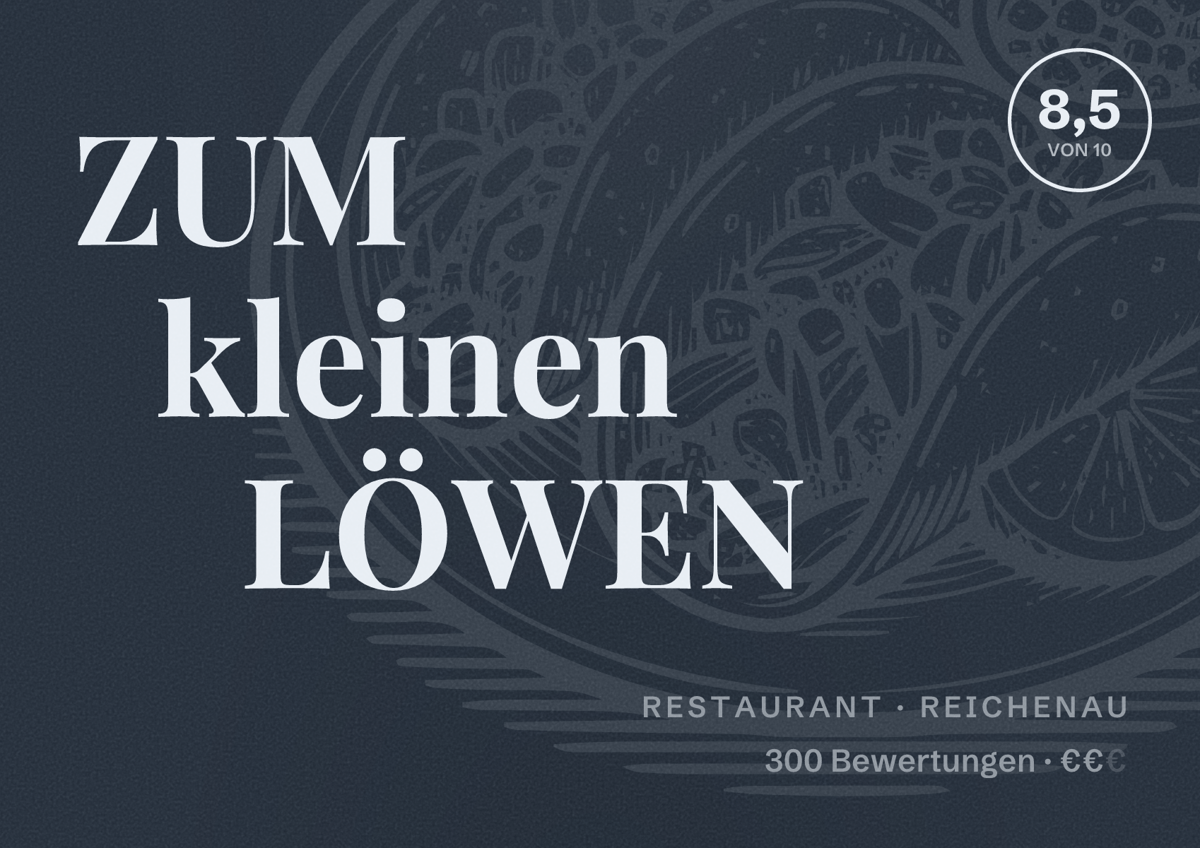 Illustriertes Poster von ZUM kleinen LÖWEN, Restaurant in Reichenau: Bewertung 8,5 von 10 aus 300 Bewertungen, Preisniveau €€