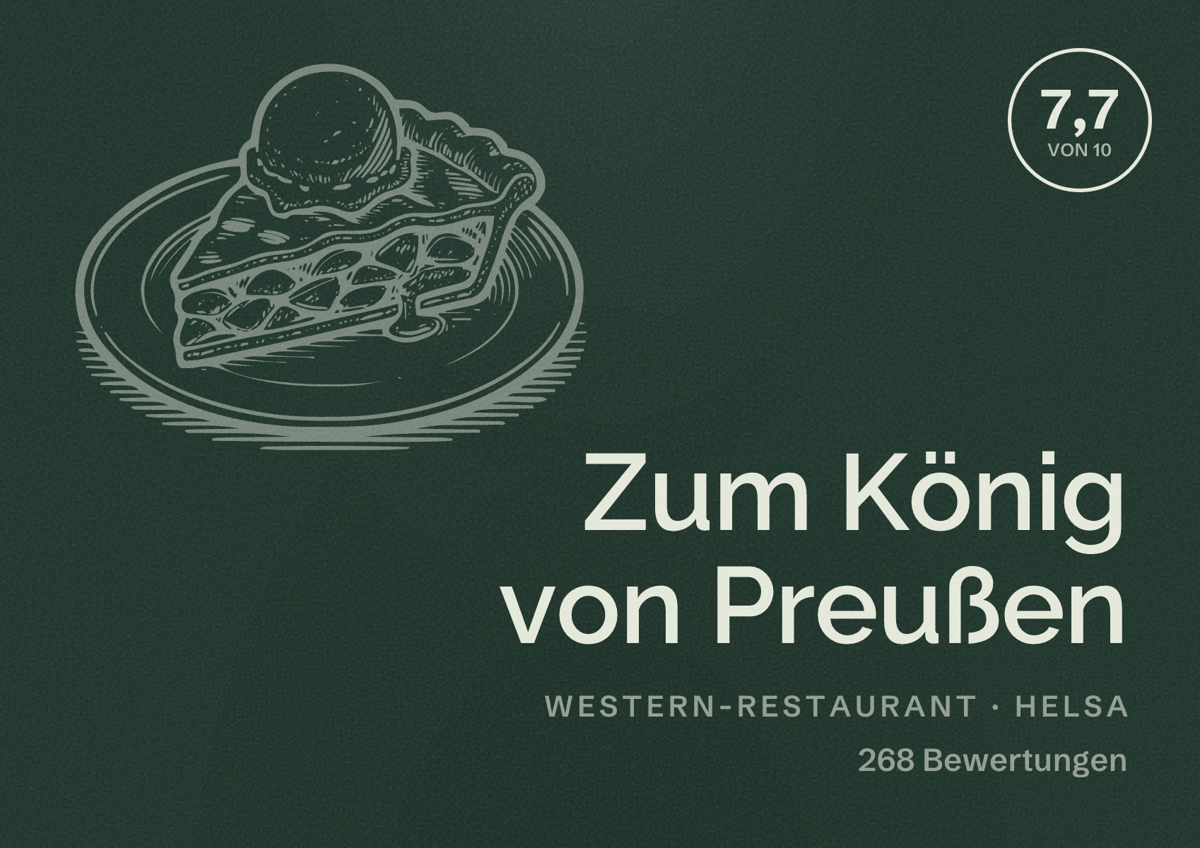 Illustriertes Poster von Zum König von Preußen, Western-Restaurant in Helsa: Bewertung 7,7 von 10 aus 268 Bewertungen