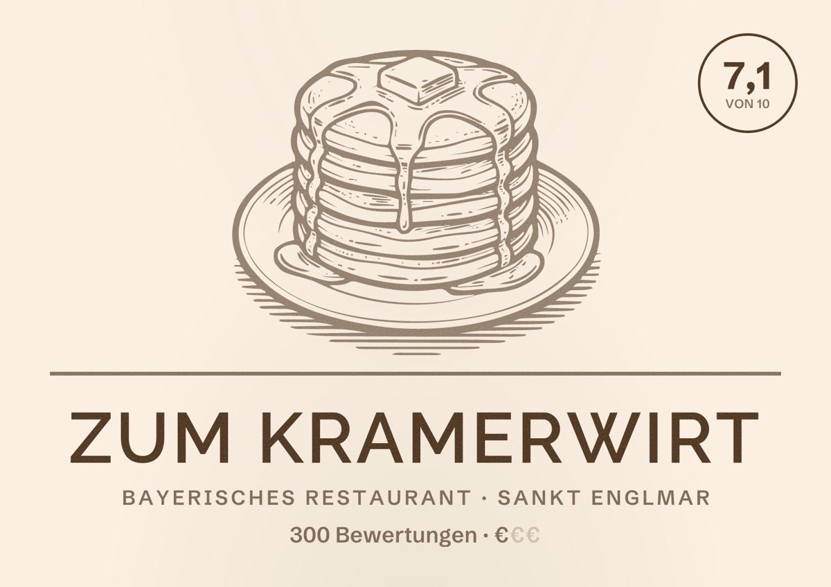 Illustriertes Poster von Zum Kramerwirt, Bayerisches Restaurant in Sankt Englmar: Bewertung 7,1 von 10 aus 300 Bewertungen, Preisniveau €
