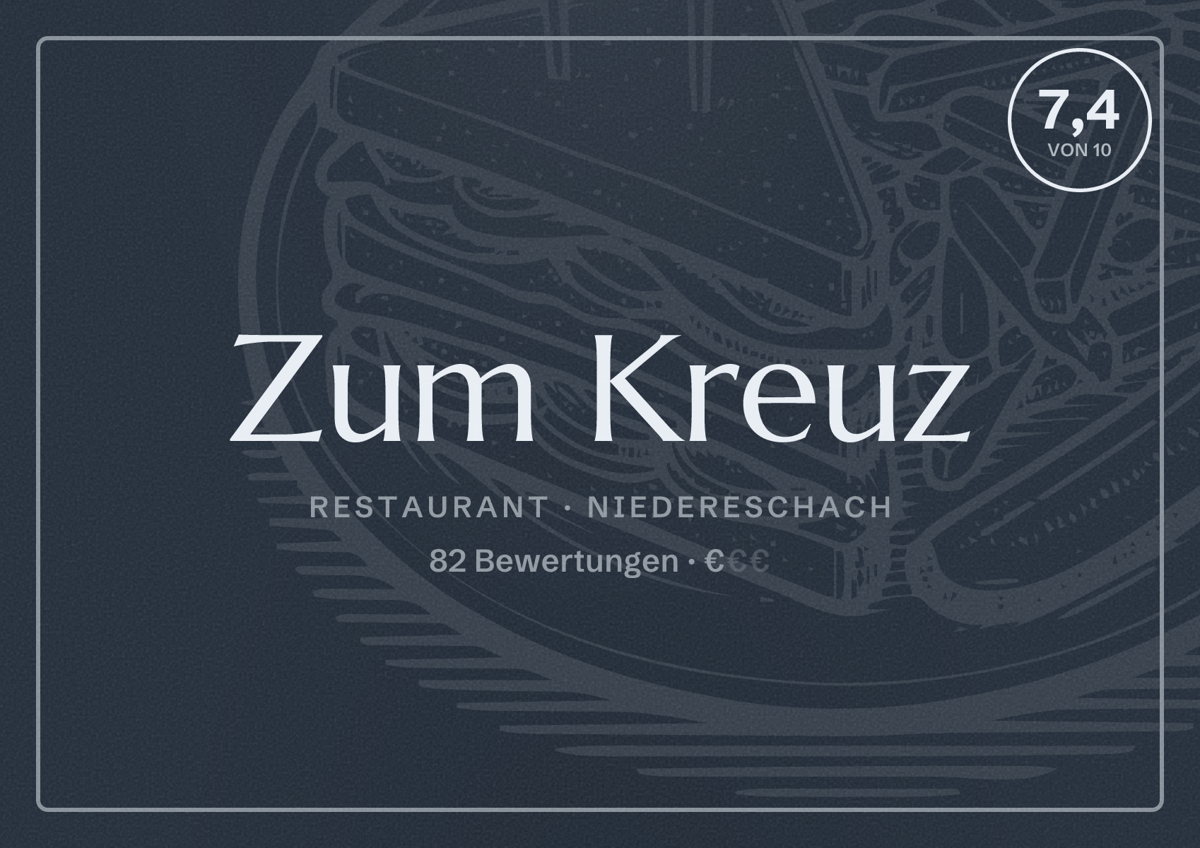 Illustriertes Poster von Zum Kreuz, Restaurant in Niedereschach: Bewertung 7,4 von 10 aus 82 Bewertungen, Preisniveau €