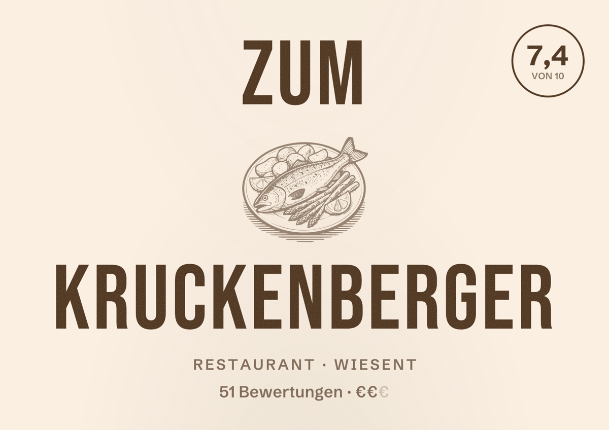 Illustriertes Poster von Zum Kruckenberger, Restaurant in Wiesent: Bewertung 7,4 von 10 aus 51 Bewertungen, Preisniveau €€