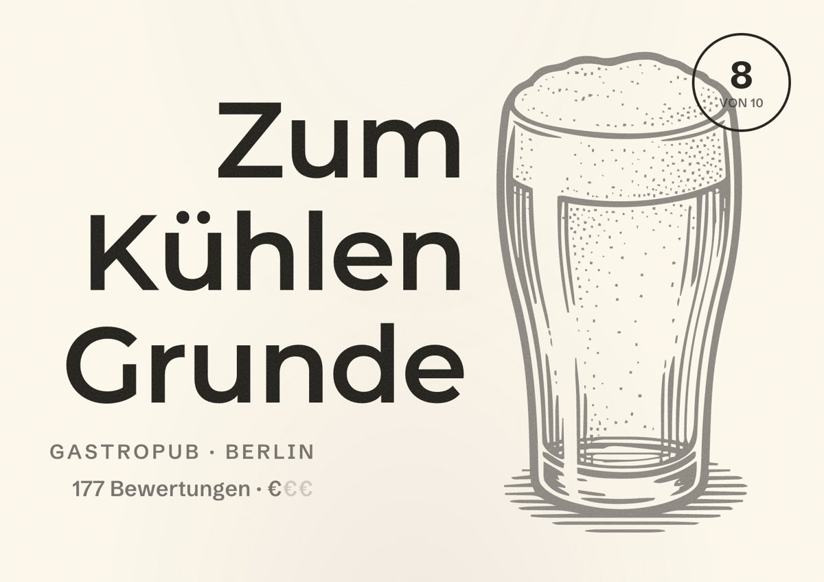 Illustriertes Poster von Zum Kühlen Grunde, Gastropub in Berlin: Bewertung 8,0 von 10 aus 177 Bewertungen, Preisniveau €