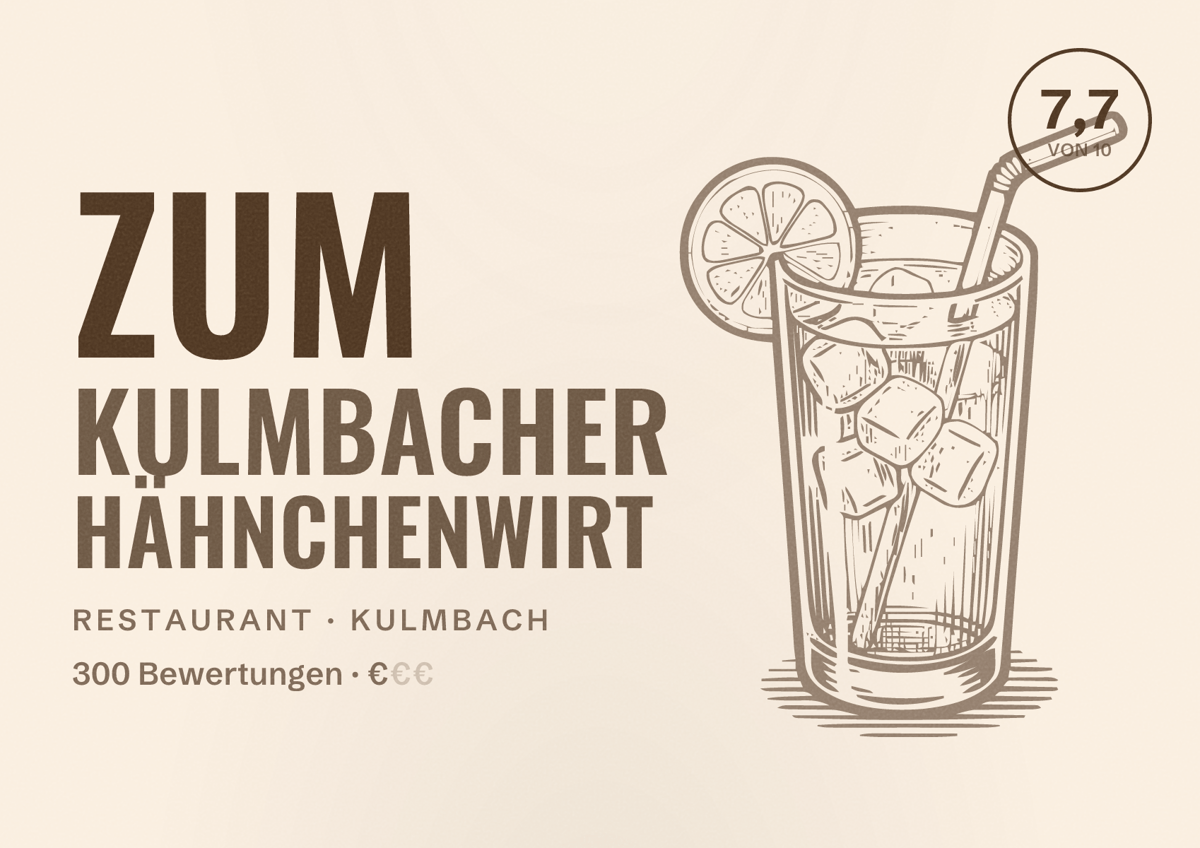 Illustriertes Poster von Zum Kulmbacher Hähnchenwirt, Restaurant in Kulmbach: Bewertung 7,7 von 10 aus 300 Bewertungen, Preisniveau €