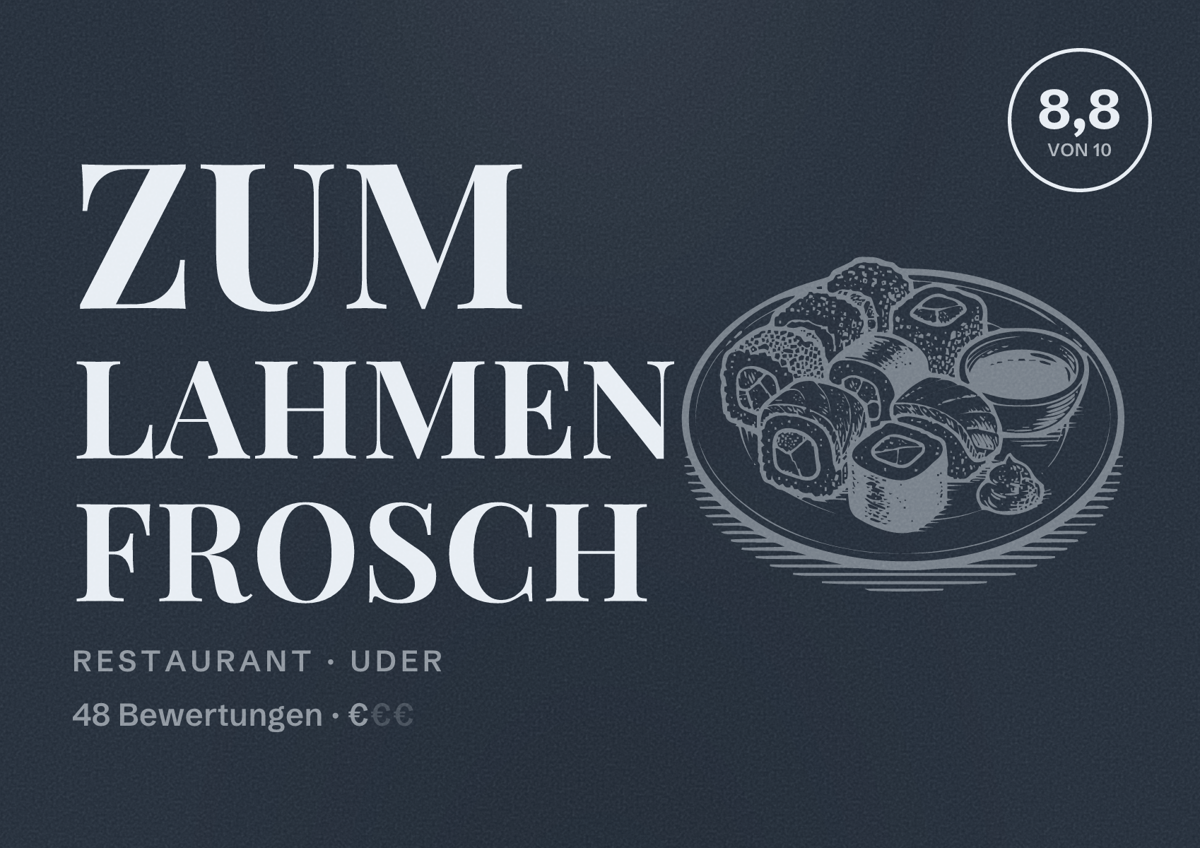 Illustriertes Poster von Zum Lahmen Frosch, Restaurant in Uder: Bewertung 8,8 von 10 aus 48 Bewertungen, Preisniveau €