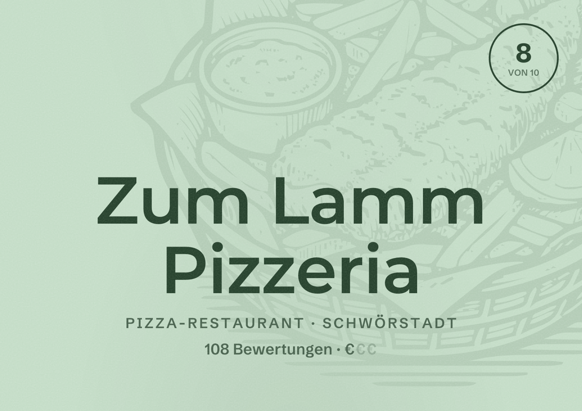 Illustriertes Poster von Zum Lamm Pizzeria, Pizza-Restaurant in Schwörstadt: Bewertung 8 von 10 aus 108 Bewertungen, Preisniveau €