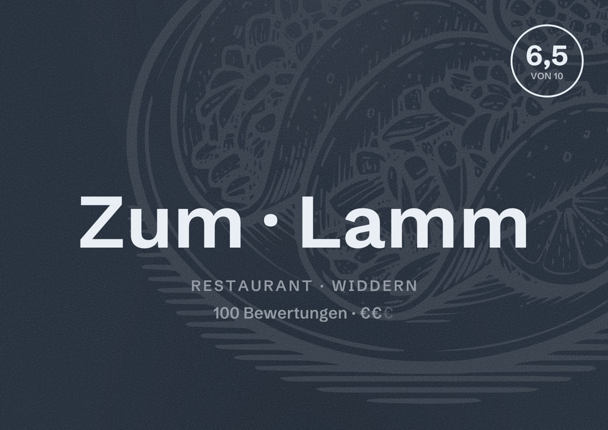 Illustriertes Poster von Zum Lamm, Restaurant in Widdern: Bewertung 6,5 von 10 aus 100 Bewertungen, Preisniveau €€