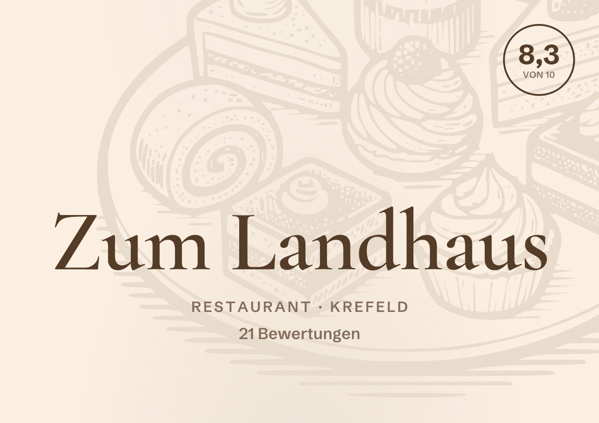 Illustriertes Poster von Zum Landhaus, Restaurant in Krefeld: Bewertung 8,3 von 10 aus 21 Bewertungen
