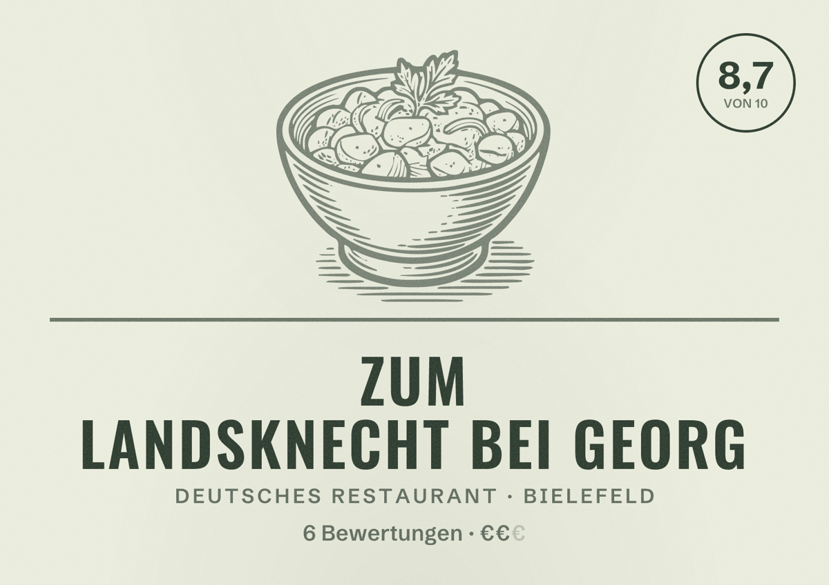Illustriertes Poster von Zum Landsknecht bei Georg, Deutsches Restaurant in Bielefeld: Bewertung 8,7 von 10 aus 6 Bewertungen, Preisniveau €€
