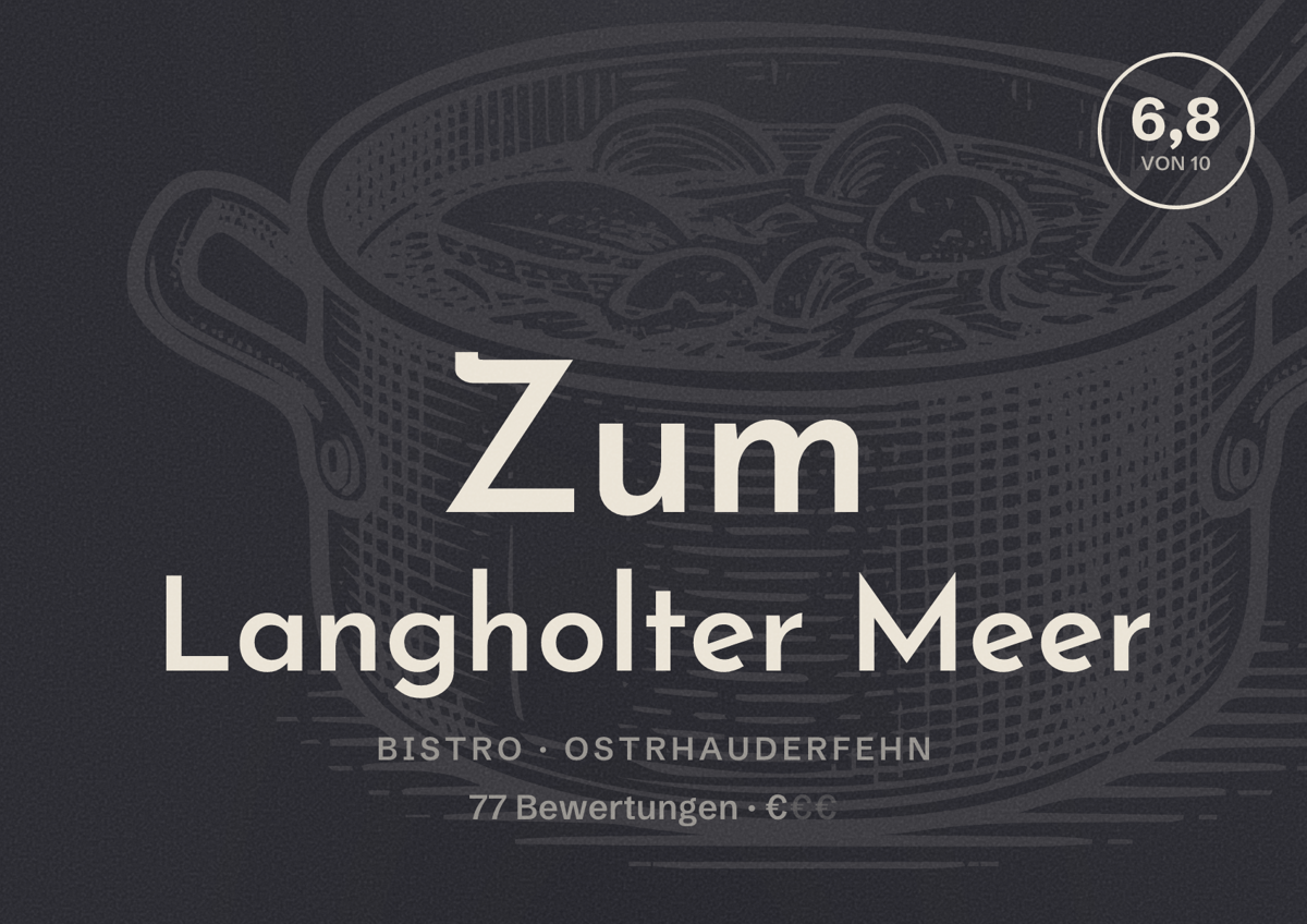 Illustriertes Poster von Zum Langholter Meer, Bistro in Ostrhauderfehn: Bewertung 6,8 von 10 aus 77 Bewertungen, Preisniveau €