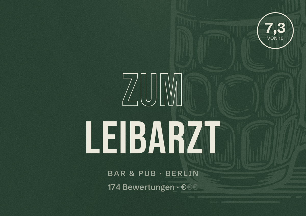 Illustriertes Poster von Zum Leibarzt, Bar & Pub in Berlin: Bewertung 7,3 von 10 aus 174 Bewertungen, Preisniveau €