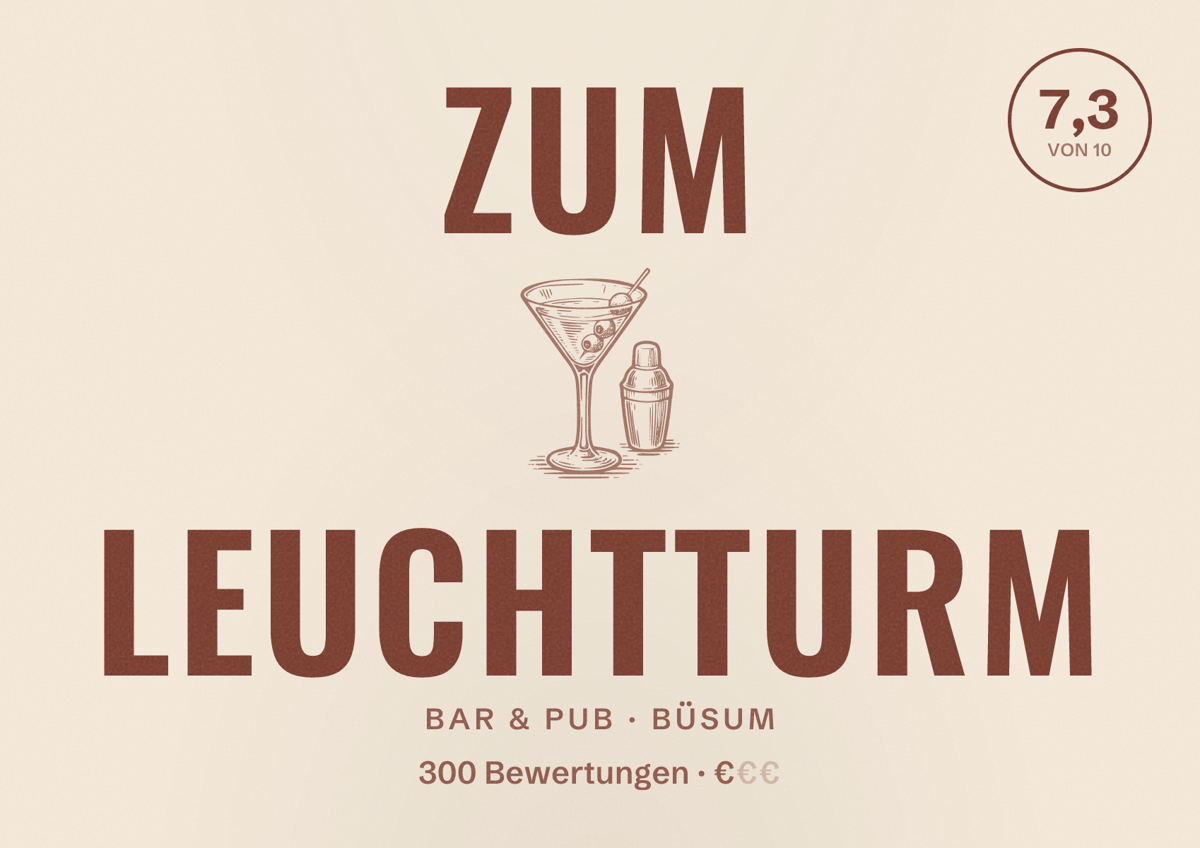 Illustriertes Poster von Zum Leuchtturm, Bar & Pub in Büsum: Bewertung 7,3 von 10 aus 300 Bewertungen, Preisniveau €