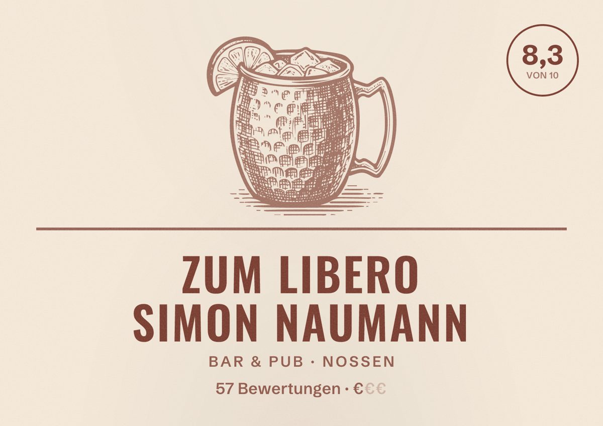 Illustriertes Poster von Zum Libero Simon Naumann, Bar & Pub in Nossen: Bewertung 8,3 von 10 aus 57 Bewertungen, Preisniveau €