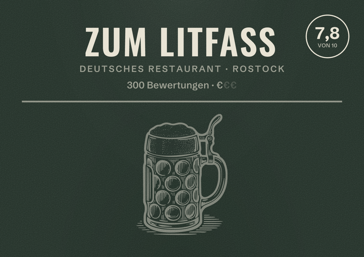 Illustriertes Poster von Zum Litfass, Deutsches Restaurant in Rostock: Bewertung 7,8 von 10 aus 300 Bewertungen, Preisniveau €