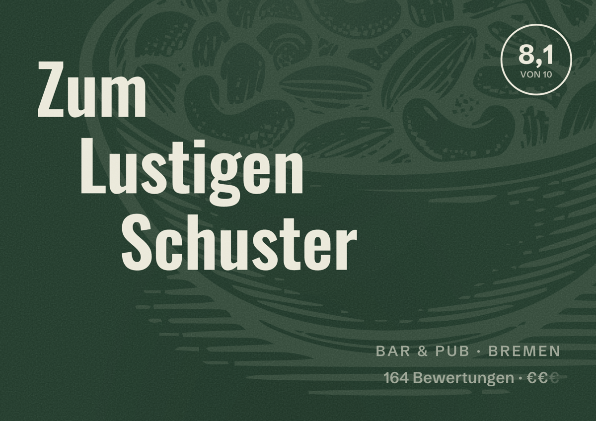 Illustriertes Poster von Zum Lustigen Schuster, Bar & Pub in Bremen: Gästebewertung 8,1 von 10 aus 164 Bewertungen