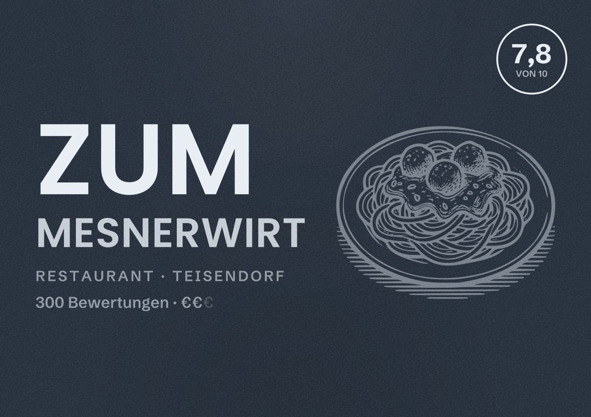 Illustriertes Poster von Zum Mesnerwirt, Restaurant in Teisendorf: Bewertung 7,8 von 10 aus 300 Bewertungen, Preisniveau €€