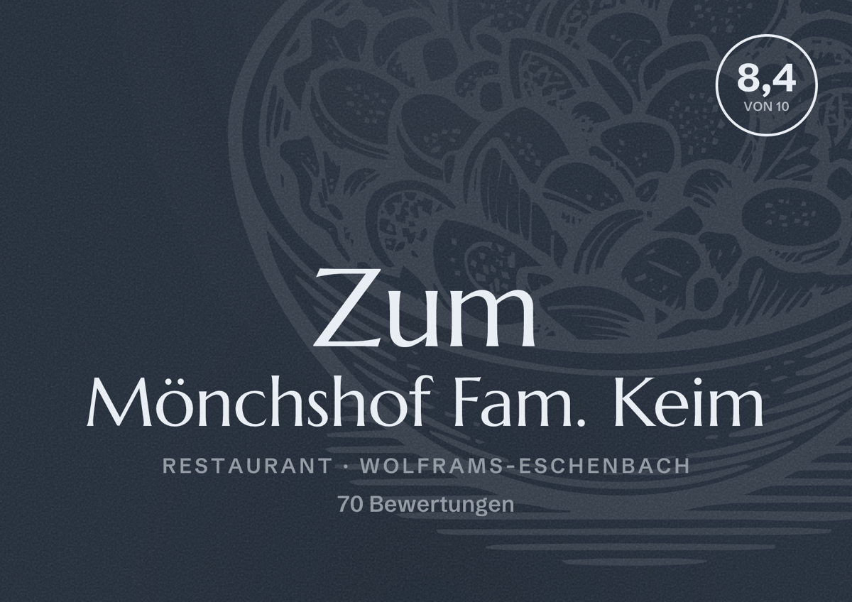 Illustriertes Poster von Zum Mönchshof Fam. Keim, Restaurant in Wolframs-Eschenbach: Bewertung 8,4 von 10 aus 70 Bewertungen