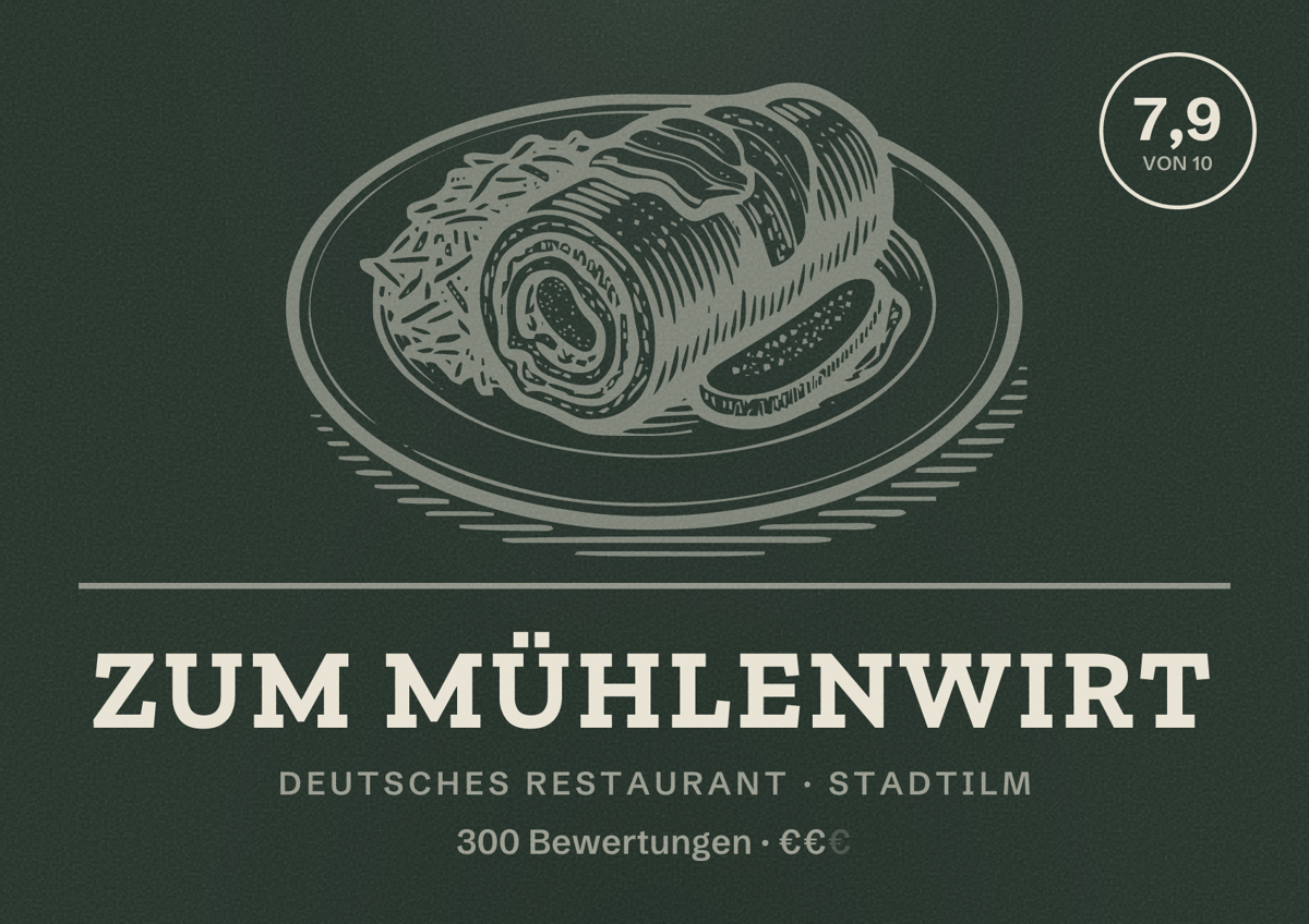 Illustriertes Poster von Zum Mühlenwirt, Deutsches Restaurant in Stadtilm: Bewertung 7,9 von 10 aus 300 Bewertungen, Preisniveau €€