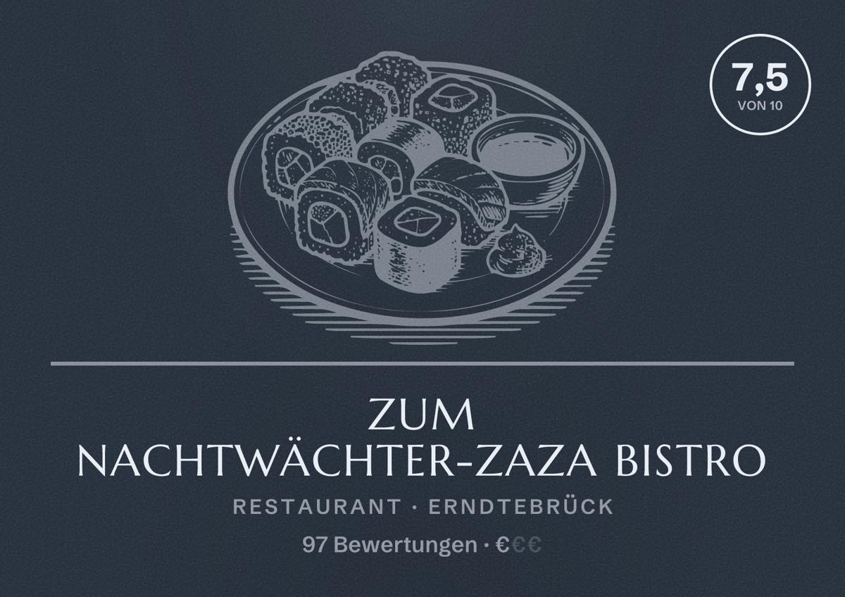 Illustriertes Poster von Zum Nachtwächter-Zaza Bistro, Restaurant in Erndtebrück: Bewertung 7,5 von 10 aus 97 Bewertungen, Preisniveau €