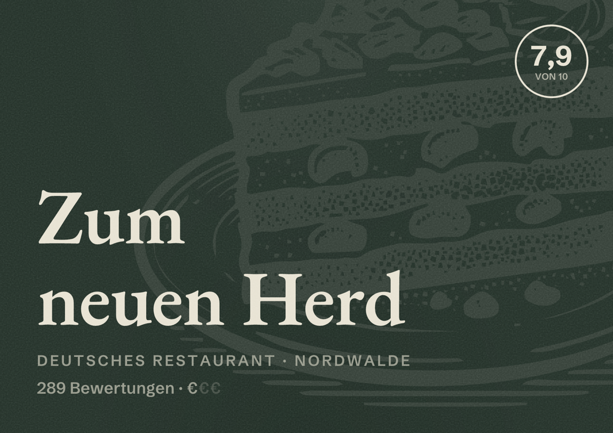 Illustriertes Poster von Zum neuen Herd, Deutsches Restaurant in Nordwalde: Bewertung 7,9 von 10 aus 289 Bewertungen, Preisniveau €