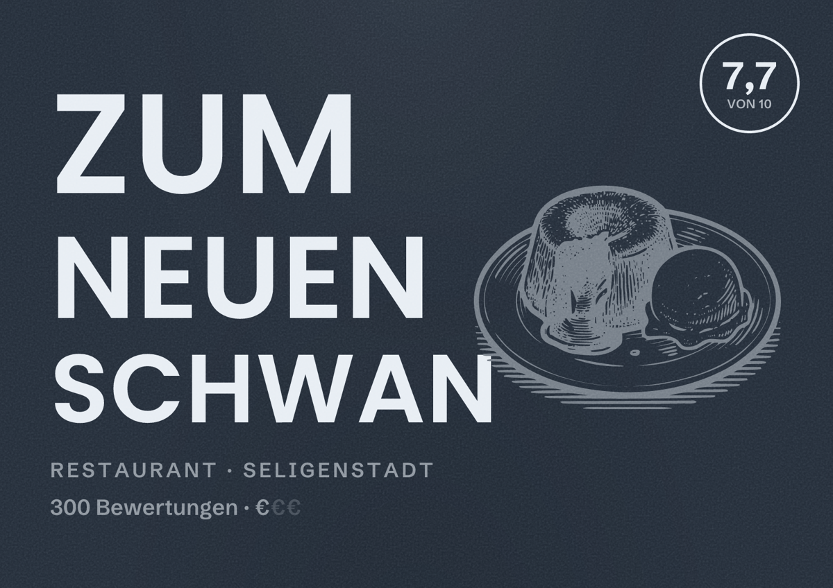 Illustriertes Poster von Zum neuen Schwan, Restaurant in Seligenstadt: Bewertung 7,7 von 10 aus 300 Bewertungen, Preisniveau €