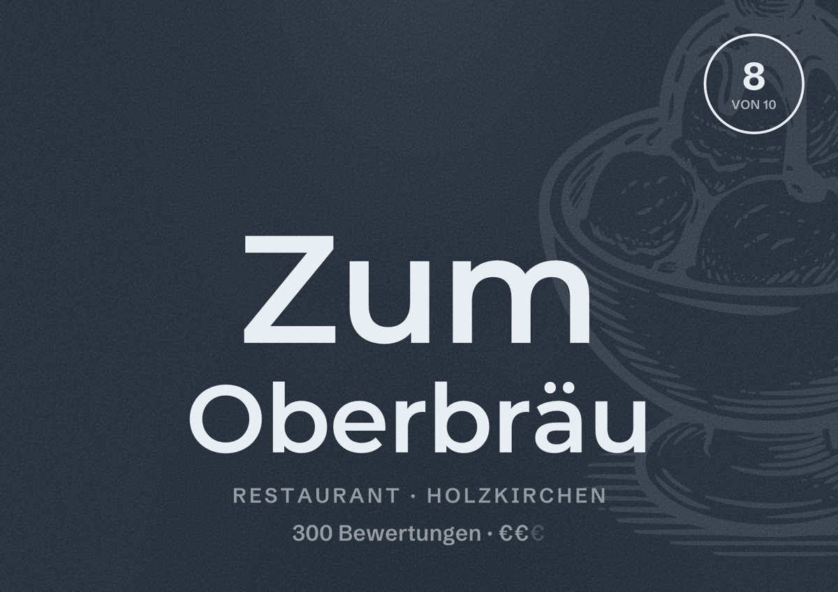 Illustriertes Poster von Zum Oberbräu, Restaurant in Holzkirchen: Bewertung 8 von 10 aus 300 Bewertungen, Preisniveau €€