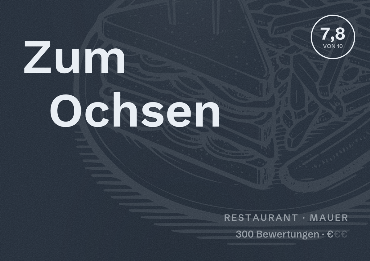 Illustriertes Poster von Zum Ochsen, Restaurant in Mauer: Bewertung 7,8 von 10 aus 300 Bewertungen, Preisniveau €