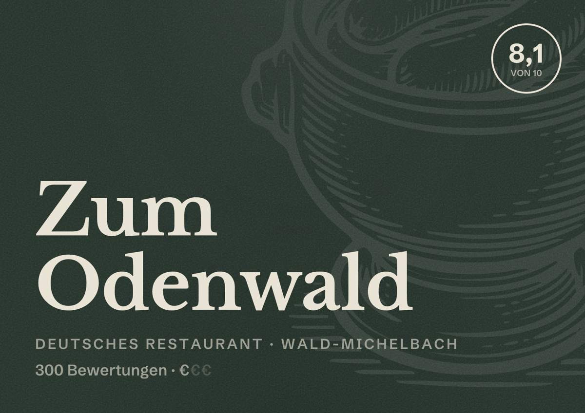 Illustriertes Poster von Zum Odenwald, Deutsches Restaurant in Wald-Michelbach: Bewertung 8,1 von 10 aus 300 Bewertungen, Preisniveau €
