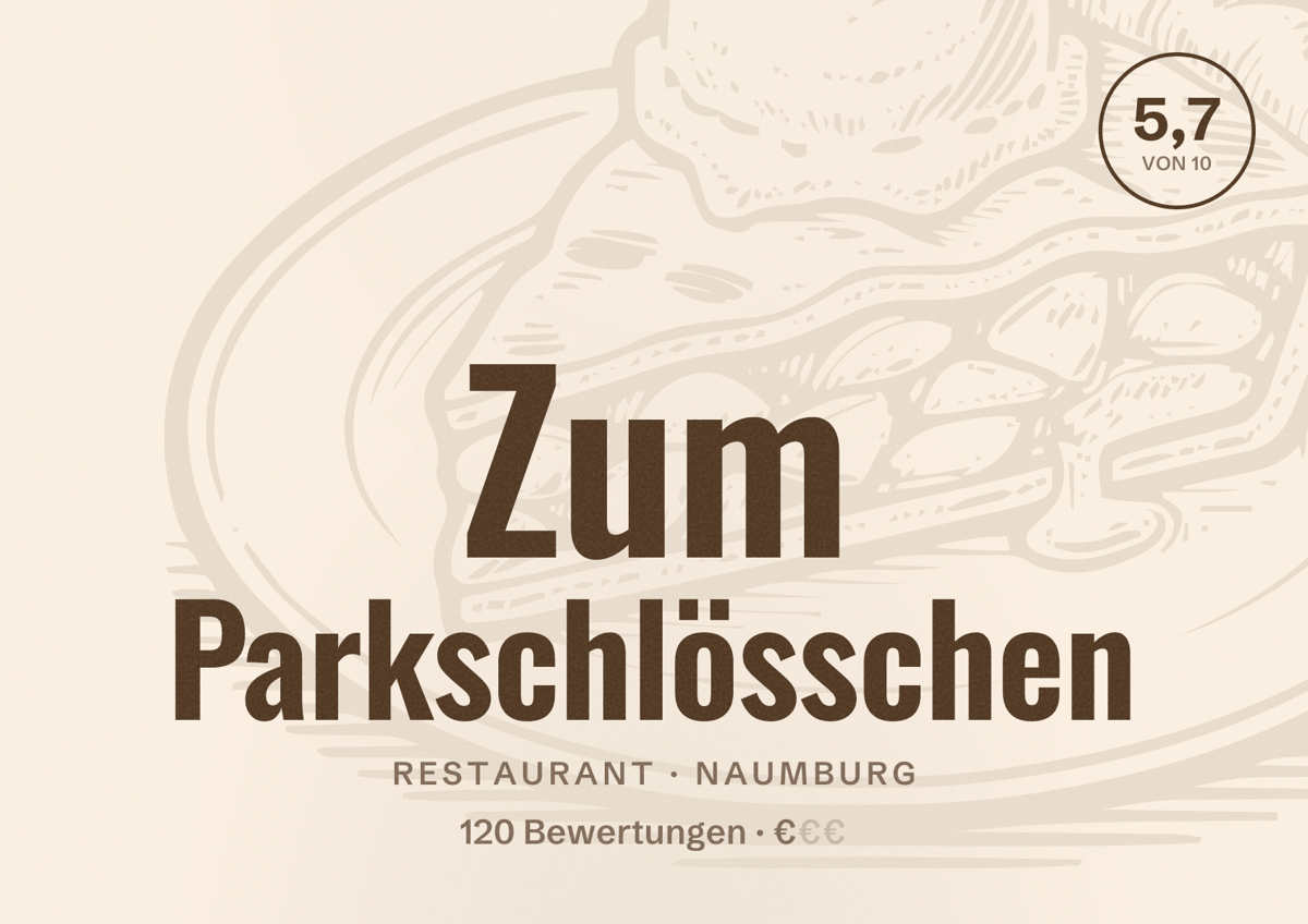 Illustriertes Poster von Zum Parkschlösschen, Restaurant in Naumburg: Bewertung 5,7 von 10 aus 120 Bewertungen, Preisniveau €