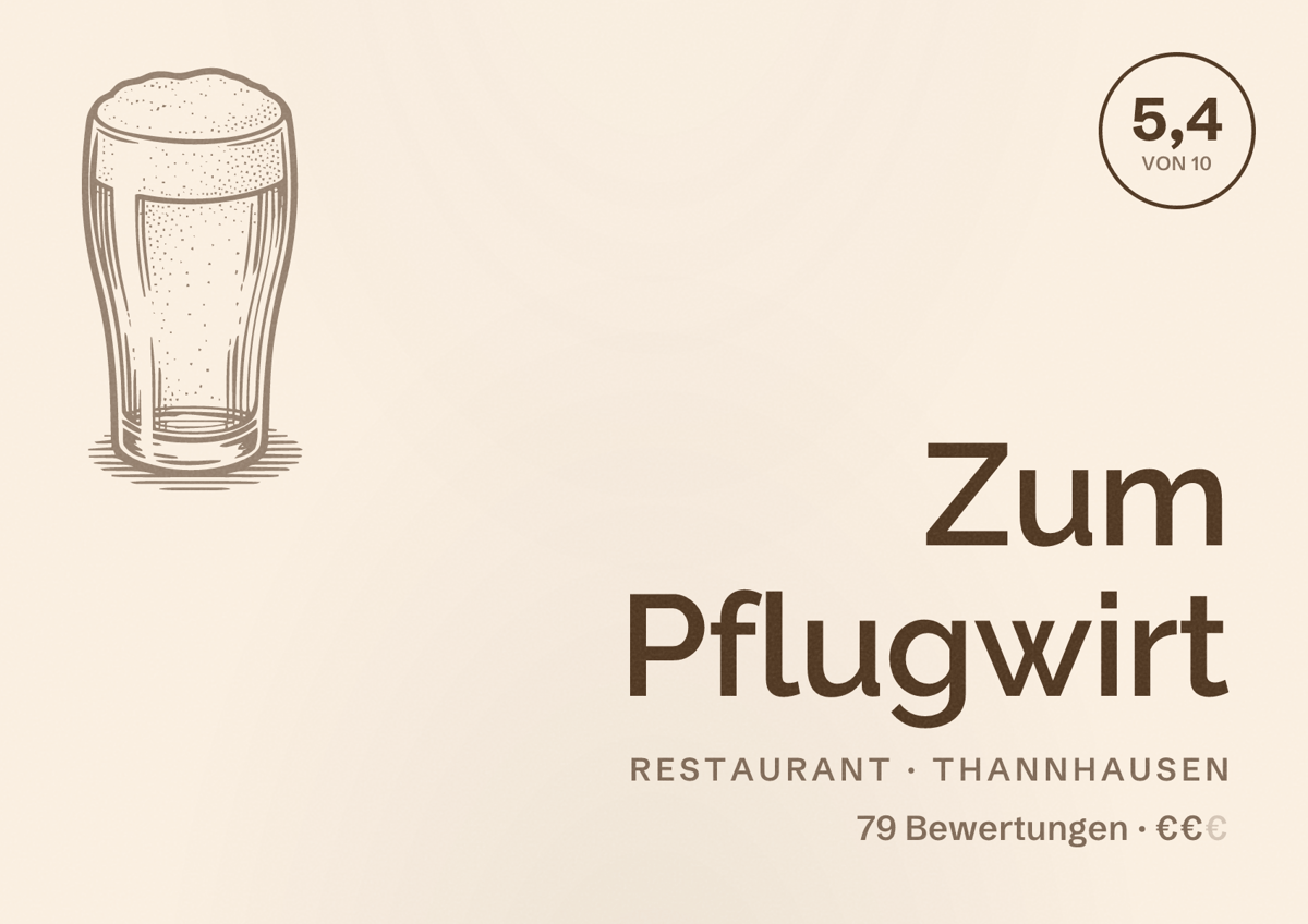 Illustriertes Poster von Zum Pflugwirt, Restaurant in Thannhausen: Bewertung 5,4 von 10 aus 79 Bewertungen, Preisniveau €€