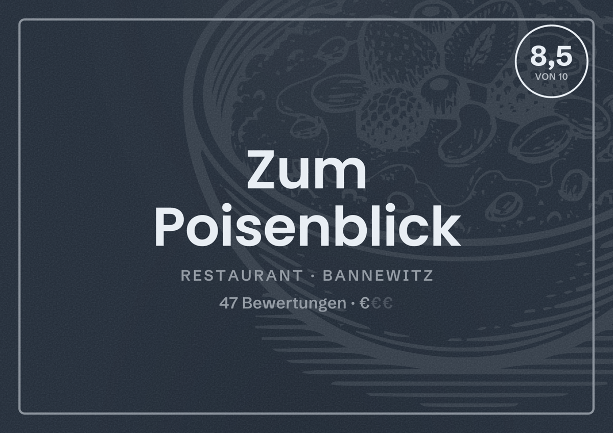 Illustriertes Poster von Zum Poisenblick, Restaurant in Bannewitz: Bewertung 8,5 von 10 aus 47 Bewertungen, Preisniveau €