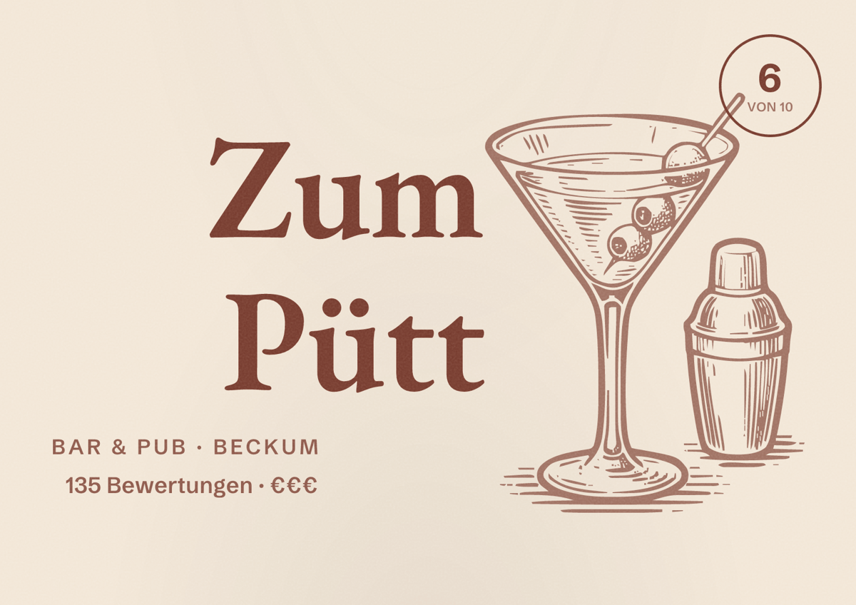 Illustriertes Poster von Zum Pütt, Bar & Pub in Beckum: Bewertung 6 von 10 aus 135 Bewertungen, Preisniveau €€€