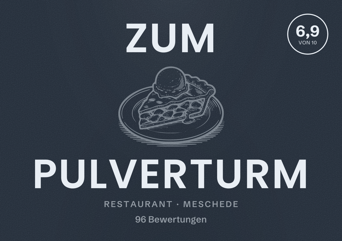 Illustriertes Poster von Zum Pulverturm, Restaurant in Meschede: Bewertung 6,9 von 10 aus 96 Bewertungen