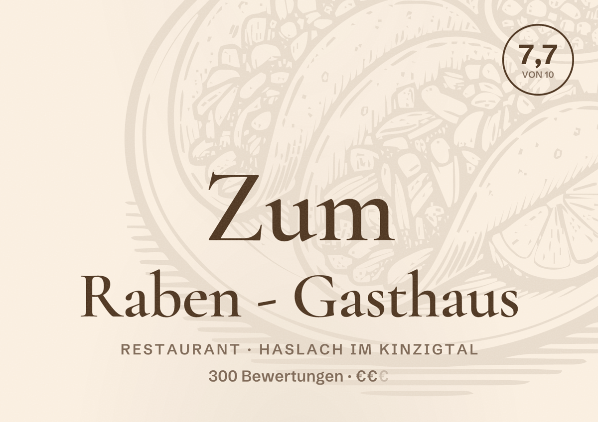 Illustriertes Poster von Zum Raben - Gasthaus, Restaurant in Haslach im Kinzigtal: Bewertung 7,7 von 10 aus 300 Bewertungen, Preisniveau €€