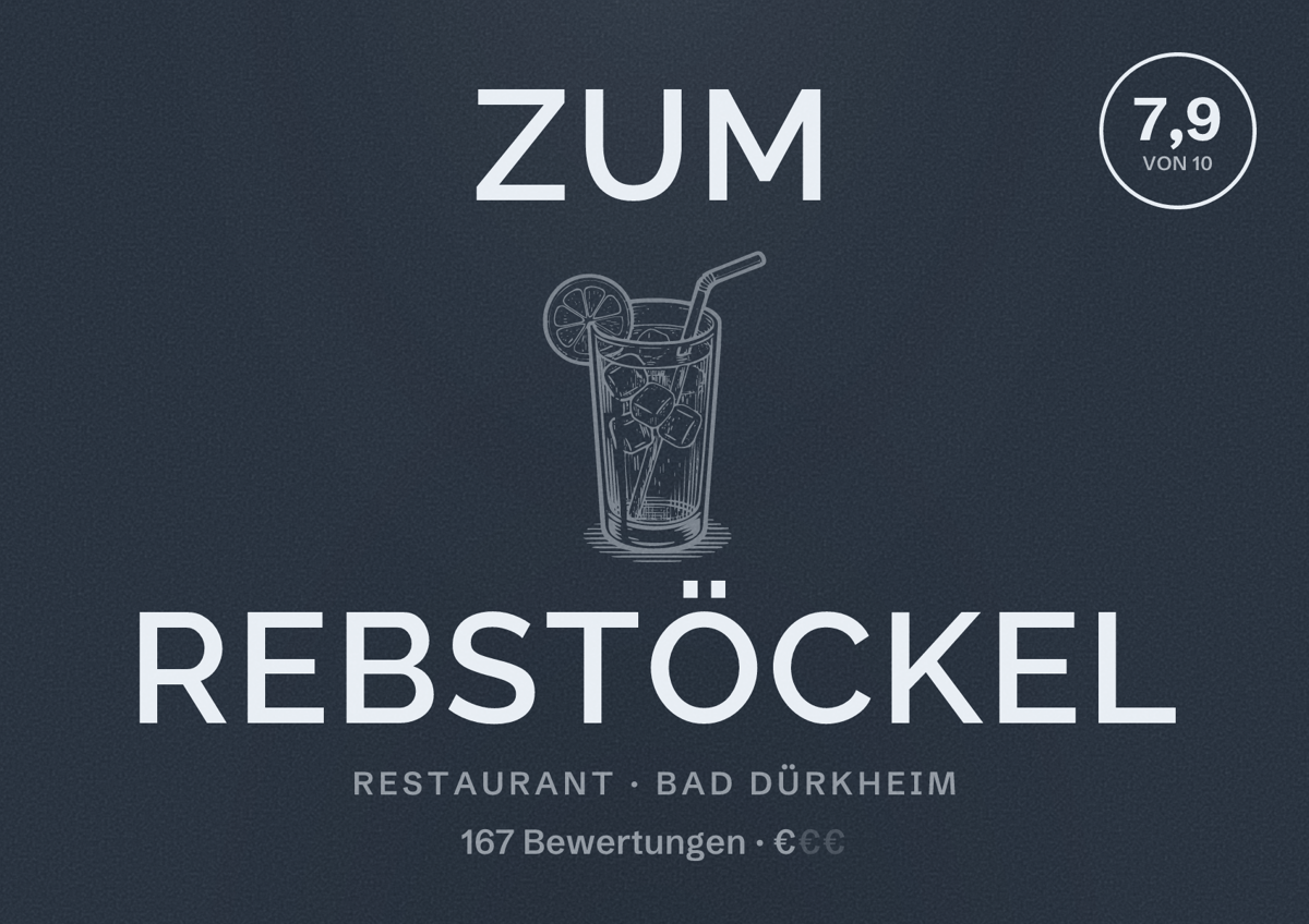 Illustriertes Poster von Zum Rebstöckel, Restaurant in Bad Dürkheim: Bewertung 7,9 von 10 aus 167 Bewertungen, Preisniveau €