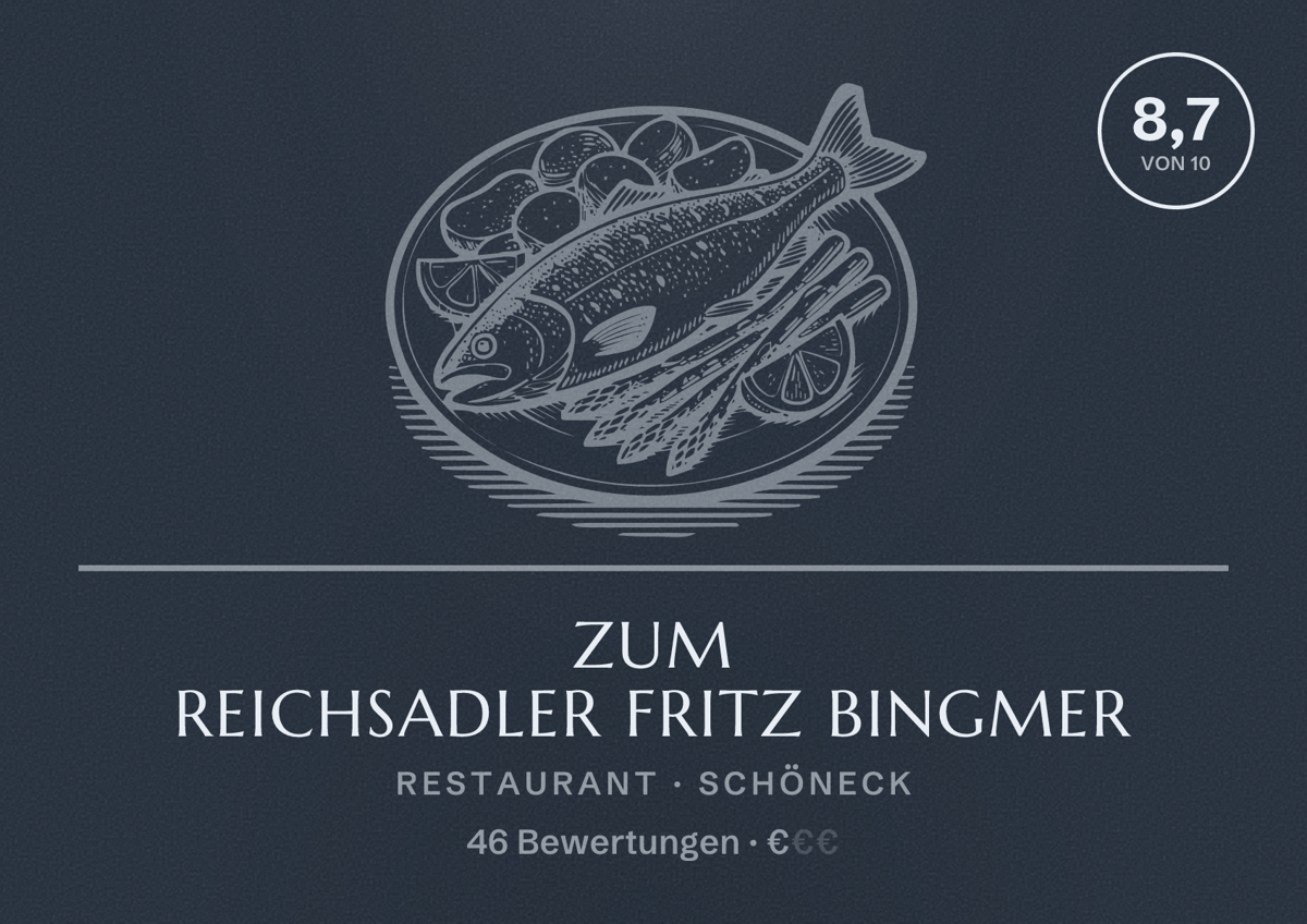 Illustriertes Poster von Zum Reichsadler Fritz Bingmer, Restaurant in Schöneck: Bewertung 8,7 von 10 aus 46 Bewertungen, Preisniveau €