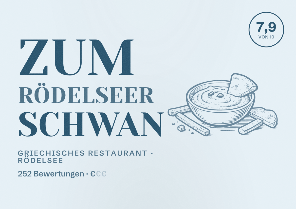 Illustriertes Poster von Zum Rödelseer Schwan, Griechisches Restaurant in Rödelsee: Bewertung 7,9 von 10 aus 252 Bewertungen, Preisniveau €