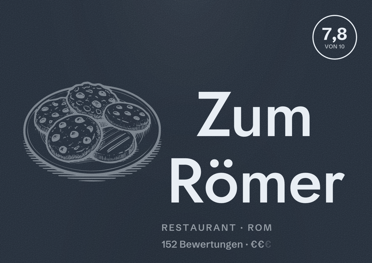 Illustriertes Poster von Zum Römer, Restaurant in Rom: Bewertung 7,8 von 10 aus 152 Bewertungen, Preisniveau €€