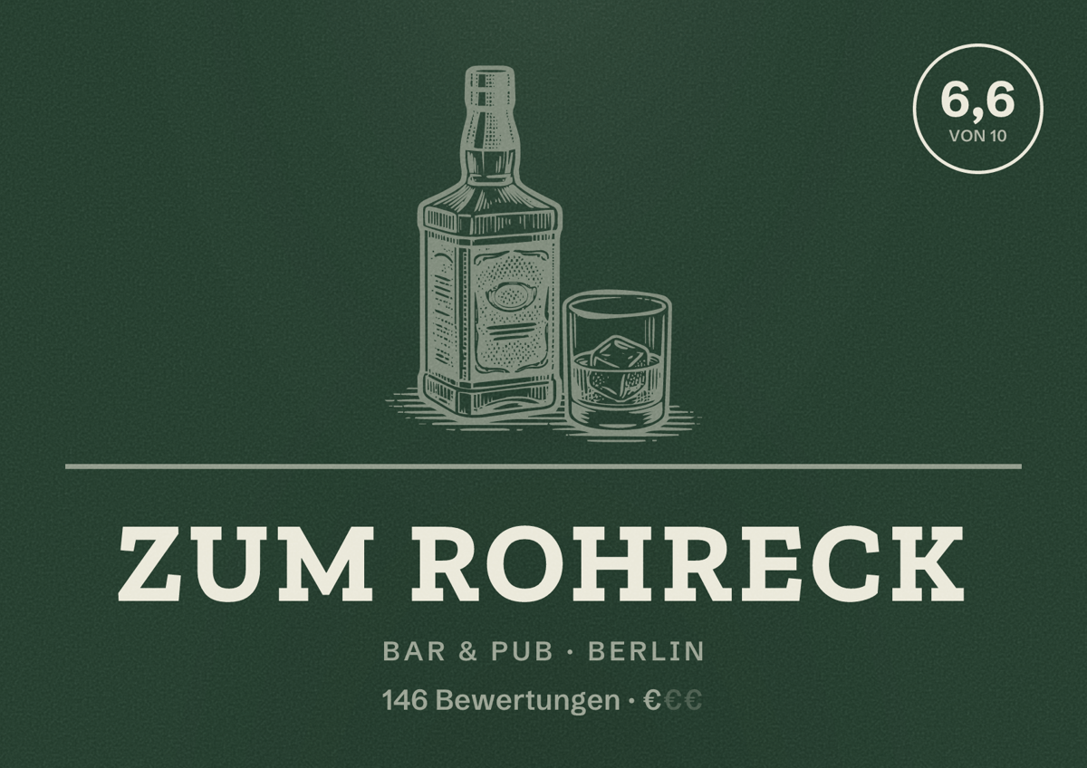 Illustriertes Poster von Zum Rohreck, Bar & Pub in Berlin: Bewertung 6,6 von 10 aus 146 Bewertungen, Preisniveau €