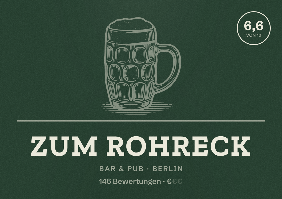 Illustriertes Poster von Zum Rohreck, Bar & Pub in Berlin: Bewertung 6,6 von 10 aus 146 Bewertungen, Preisniveau €
