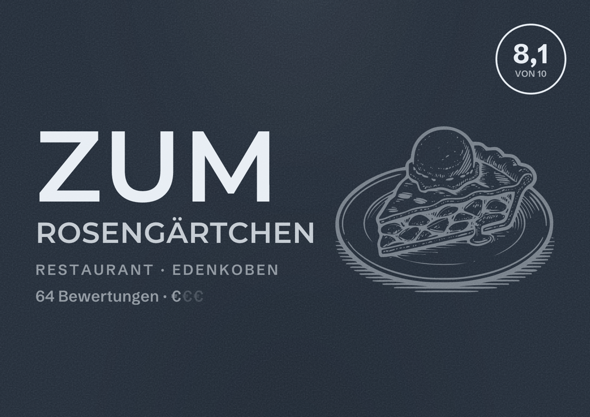 Illustriertes Poster von Zum Rosengärtchen, Restaurant in Edenkoben: Bewertung 8,1 von 10 aus 64 Bewertungen, Preisniveau €