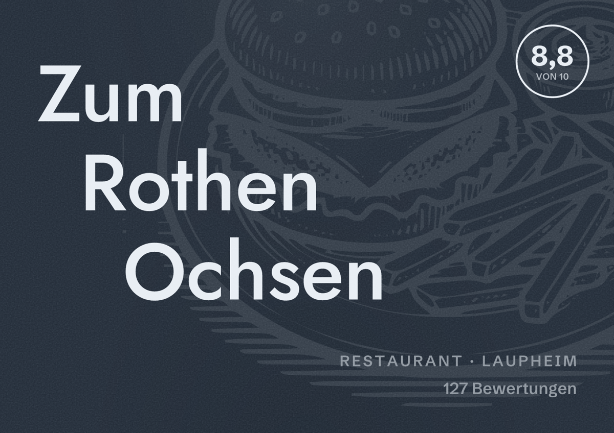 Illustriertes Poster von Zum Rothen Ochsen, Restaurant in Laupheim: Bewertung 8,8 von 10 aus 127 Bewertungen