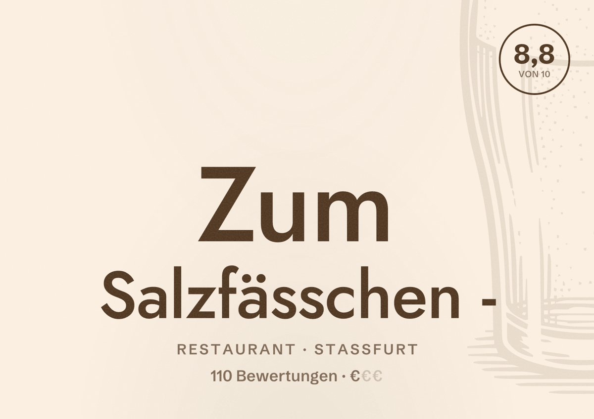 Illustriertes Poster von Zum Salzfässchen -, Restaurant in Staßfurt: Bewertung 8,8 von 10 aus 110 Bewertungen, Preisniveau €